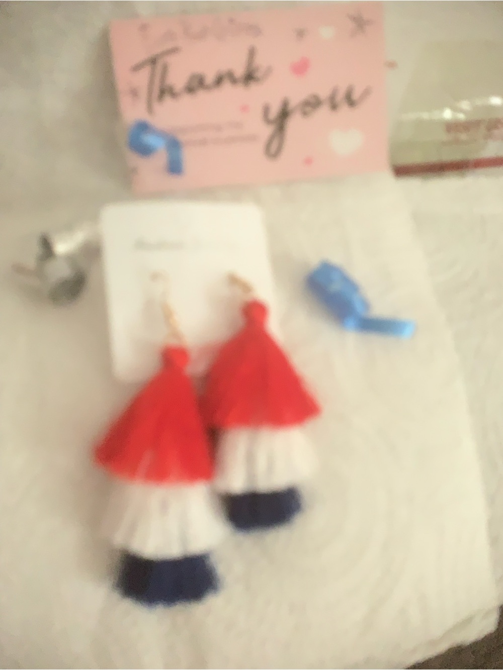 4th of July Triple-Tier Tassel Earrings - Red White Blue NEW Hand Crafted